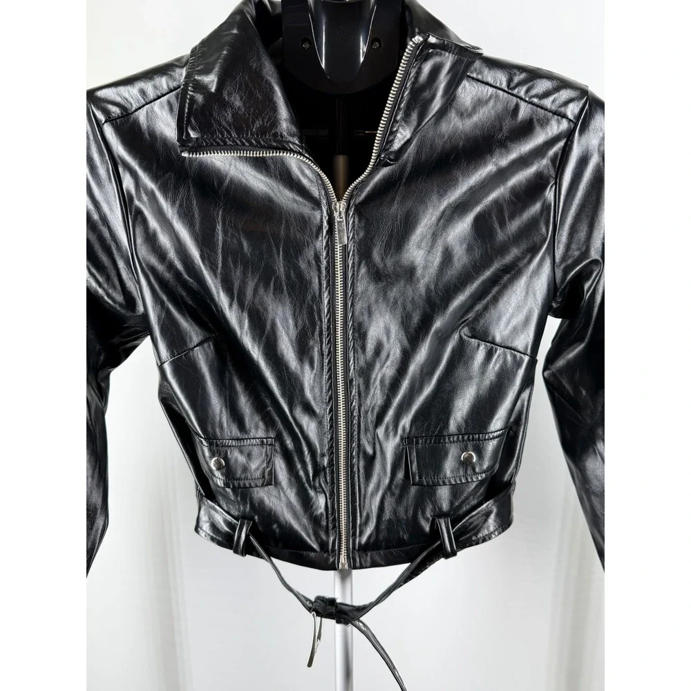 Chucky Horror Franchise Faux Leather Cropped Biker Jacket Black Small‎